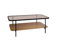 sweeek Table basse vintage en métal noir avec 2 plateaux (verre et décor bois) bords arrondis Bois