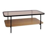 sweeek Table basse vintage en métal noir avec 2 plateaux (verre et décor bois) bords arrondis Bois