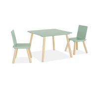 sweeek - Table carrée Enfant avec 2 chaises. Pieds en pin. Vert