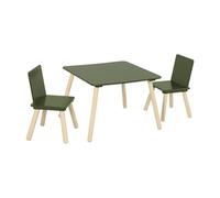 sweeek - Table carrée Enfant avec 2 chaises. Pieds en pin. Vert Olive
