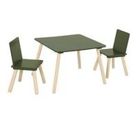sweeek | Table carrée enfant avec 2 chaises pieds en pin vert olive G