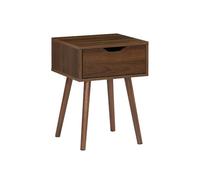 sweeek - Table de Chevet décor Bois teinté Noyer. 1 tiroir. Pieds Compas