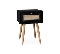 sweeek Table de chevet effet bois & cannage avec 1 tiroir - coloris noir - Bohème Noir