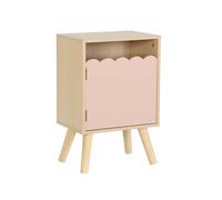 sweeek - Table de Chevet Enfant décor Bois Rose 1 Porte. Pieds Bois de pin - 34 x 23.5 x 52 cm - Azur