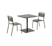 sweeek - Table de Jardin bistrot carré Acier + 2 assises 70 cm Kaki - Orea + Amélia