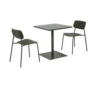 sweeek - Table de Jardin bistrot carré Acier + 2 assises 70 cm Kaki - Orea + Liva