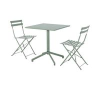 sweeek - Table de Jardin bistrot carrée Pliante Acier 70cm + 2 Places Vert de Gris - Chiara/Emilia