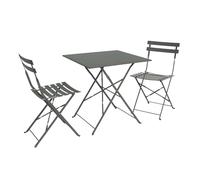 sweeek - Table de Jardin bistrot Pliante métal + 2 assises Kaki 70 x 70cm. Acier thermolaqué