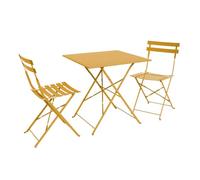 sweeek - Table de Jardin bistrot Pliante métal + 2 assises Ocre 70 x 70cm. Acier thermolaqué