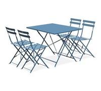 Salon de jardin bistrot pliable - Emilia rectangulaire bleu grisé - Table 110x70cm avec quatre chaises pliantes. acier