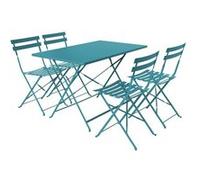 Salon de jardin bistrot pliable - Emilia rectangulaire bleu canard - Table rectangulaire 110x70cm avec quatre chaises pliantes.