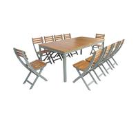 sweeek - Table de Jardin Bois d'acacia + 10 assises Kaki. 200 x 100 x 75 cm