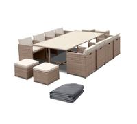 Table de jardin Sweeek Table de jardin 8-12 places beige coussins beige table encastrable + Housse de protection gris foncé polyester