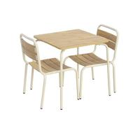 sweeek - Table de Jardin Enfant Acier et décor Bois + 2 assises Beige - Suzie