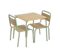 sweeek - Table de Jardin Enfant Acier et décor Bois + 2 assises Vert de Gris - Suzie