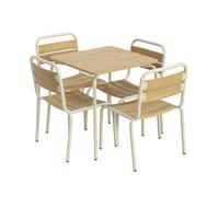 sweeek - Table de Jardin Enfant Acier et décor Bois + 4 assises Beige - Suzie