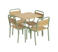sweeek - Table de Jardin Enfant Acier et décor Bois + 4 assises Vert de Gris - Suzie