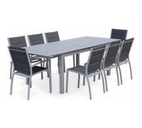 Table de jardin extensible aluminium + 8 assises - Chicago Gris - Table en aluminium 175/245cm avec rallonge et 8 assises en