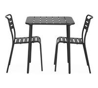 Table de jardin métal anthracite Amélia avec 2 chaises. lattes et bords arrondis. traitement antirouille