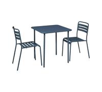 sweeek - Table de Jardin métal + 2 assises Bleu Marine Amélia