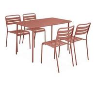 sweeek Table de jardin et 4 chaises terracotta en acier Amelia 120x70xH725cm (122kg) Terracotta