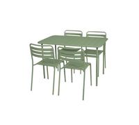 sweeek - Table de Jardin métal + 4 assises Vert en Acier. Amelia. 120 x 70 x 72.5 cm