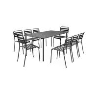 sweeek - Table de Jardin métal + 8 assises Anthracite Traitement antirouille. Lattes et Bords arrondis