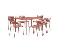 sweeek - Table de Jardin métal + 8 assises Terracotta Traitement antirouille. Lattes et Bords arrondis