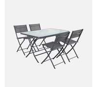sweeek - Table de Jardin Pliante Acier + 4 assises textilène Anthracite - Ancona
