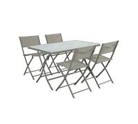 Table de jardin pliante acier + 4 assises textilène kaki - Ancona