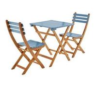 | Table de jardin pliante bois d'acacia + 2 assises bleu HILORA table carrée