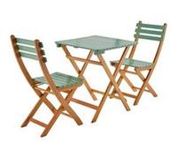 sweeek - Table de Jardin Pliante Bois d'acacia + 2 assises Vert de Gris HILORA Table carrée