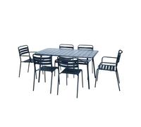 sweeek - Table de Jardin Pliante métal + 6 assises 2 fauteuils 4 chaises. Amelia. Bleu Marine. 141.2 x 80 x 72.5cm