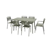 sweeek - Table de Jardin Pliante métal + 6 assises 2 fauteuils 4 chaises. Amelia. Kaki. 141.2 x 80 x 72.5cm