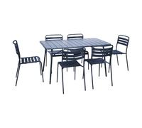 sweeek - Table de Jardin Pliante métal + 6 assises. Amelia. Bleu Marine. 141.2 x 80 x 72.5cm
