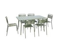 sweeek - Table de Jardin Pliante métal + 6 assises. Amelia. Vert. 141.2 x 80 x 72.5cm