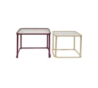 sweeek - Tables gigognes métal et verre strié bordeaux et écru - Tano