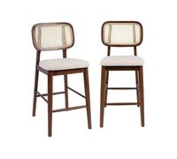sweeek - Tabouret de bar bois d'hévéa cannage et bouclette 66,5cm (lot de 2) MANI