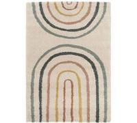 Tapis enfant arc-en-ciel 120x170cm tapis intérieur crème et multicolore poils longs shaggy