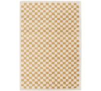 | Tapis intérieur shaggy poils longs 120x170cm damier jaune moutarde et crème