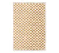 | Tapis intérieur shaggy poils longs 80x150cm damier jaune moutarde et crème