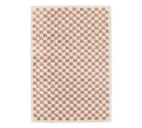 Tapis intérieur shaggy poils longs 80x150cm damier vieux rose et crème