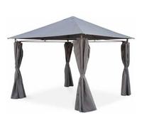 Tonnelle 3x3 m - Elusa - Toile grise - Pergola avec rideaux. tente de jardin. barnum. chapiteau. réception
