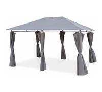 Tonnelle 3x4 m - Divio - Toile grise - Pergola avec rideaux. tente de jardin. barnum. chapiteau. réception