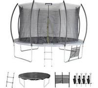 Trampoline rond Ø 370cm gris - Saturne Inner XXL - trampoline de jardin avec filet de protection intérieur. échelle. bâche.