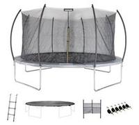 sweeek Trampoline rond Ø 490cm gris avec filet de protection intérieur - Jupiter Inner XXL - échelle bâche filet pour chaussures et kit d'ancrage 490m 490 cm Gris G