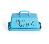 SWEEJAR Beurrier Céramique Avec Couvercle - Beurrier en Porcelaine Pour Beurre - 18,5x12x10 cm - Bleu acier - Grand Capecité