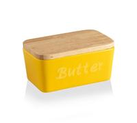 Sweejar Beurrier en céramique avec couvercle pour comptoir, beurre avec couvercle en bois épais, gardien de beurre pour comptoir ou réfrigérateur, support de beurre, décoration de cuisine et