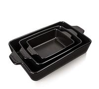 Sweejar Ensemble de plats de cuisson rectangulaires en céramique pour four, lasagnes, cuisine, gâteaux, dîners, banquets et usage quotidien, cocottes de 30 x 20 x 7 cm (noir)
