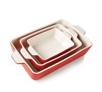 SWEEJAR Ensemble de plats de cuisson rectangulaires en céramique pour lasagnes, cuisine, gâteaux, dîners, banquets et usage quotidien, cocottes 30 x 20 x 7 cm (Rouge)